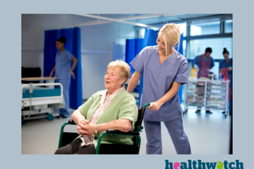 Healthcare staff pushing patient in a wheelchair as they leave hospital