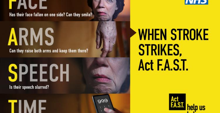 Text reads: When Stroke Strikes, Act FAST. Face-Arms-Speech-Time