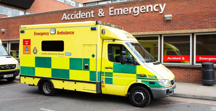 An ambulance outside a hospital