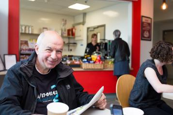 a man in a cafe