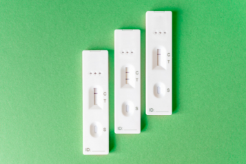 Covid Lateral Flow Tests, showing negative and positive results